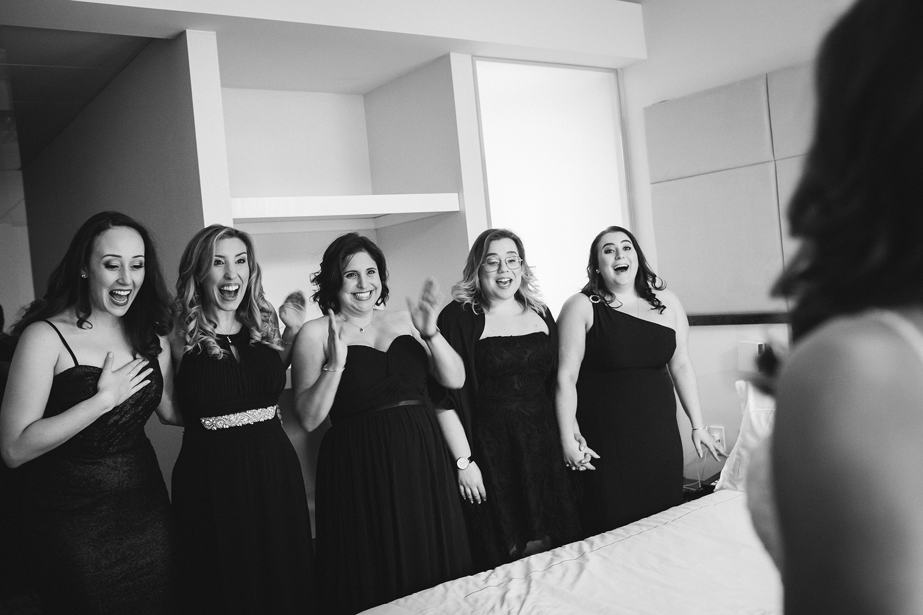 Montreal wedding photographer Studio Baron Photo with bridesmaids reveal at Le Mount Stephen Hotel