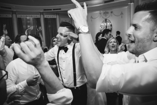Groom and guests party and dance in the Oval Room at the Ritz-Carlton Montreal